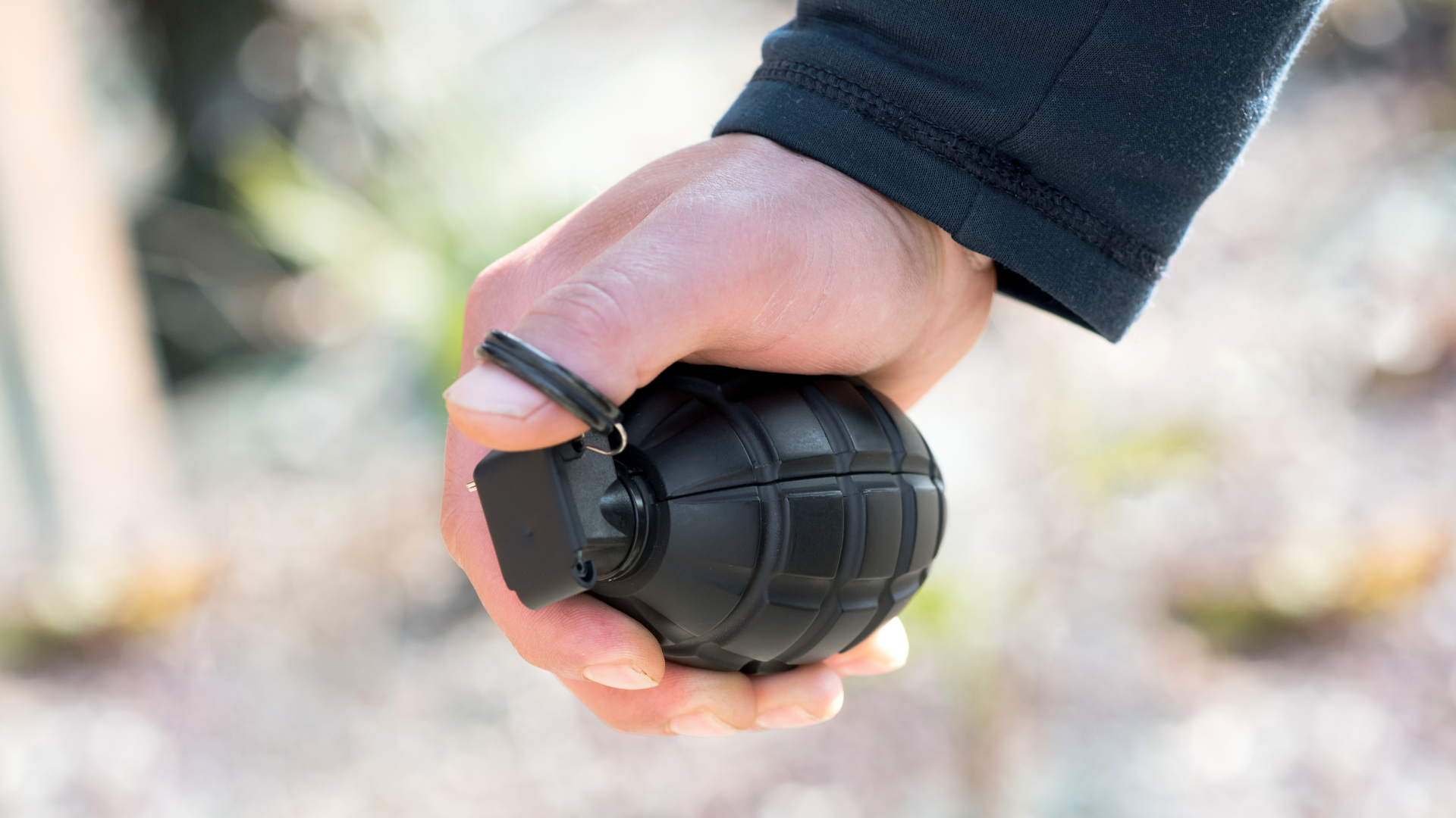 Граната мужчина. Child with Toy hand Grenade in Central Park. Pitbull держит гранату.